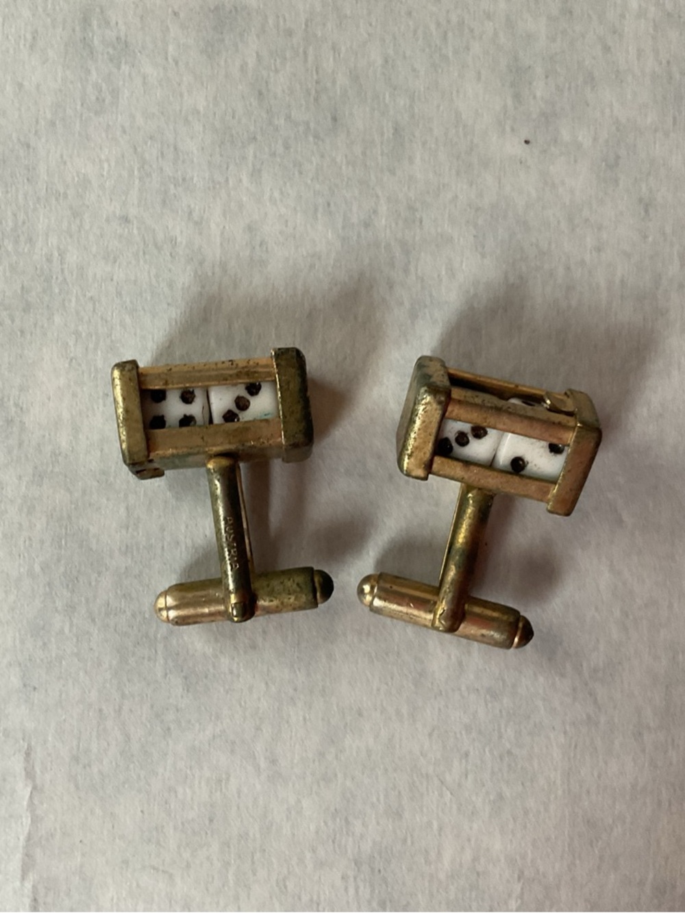 Vintage Brass and White Dice Inlay Cufflinks - Men Accessories